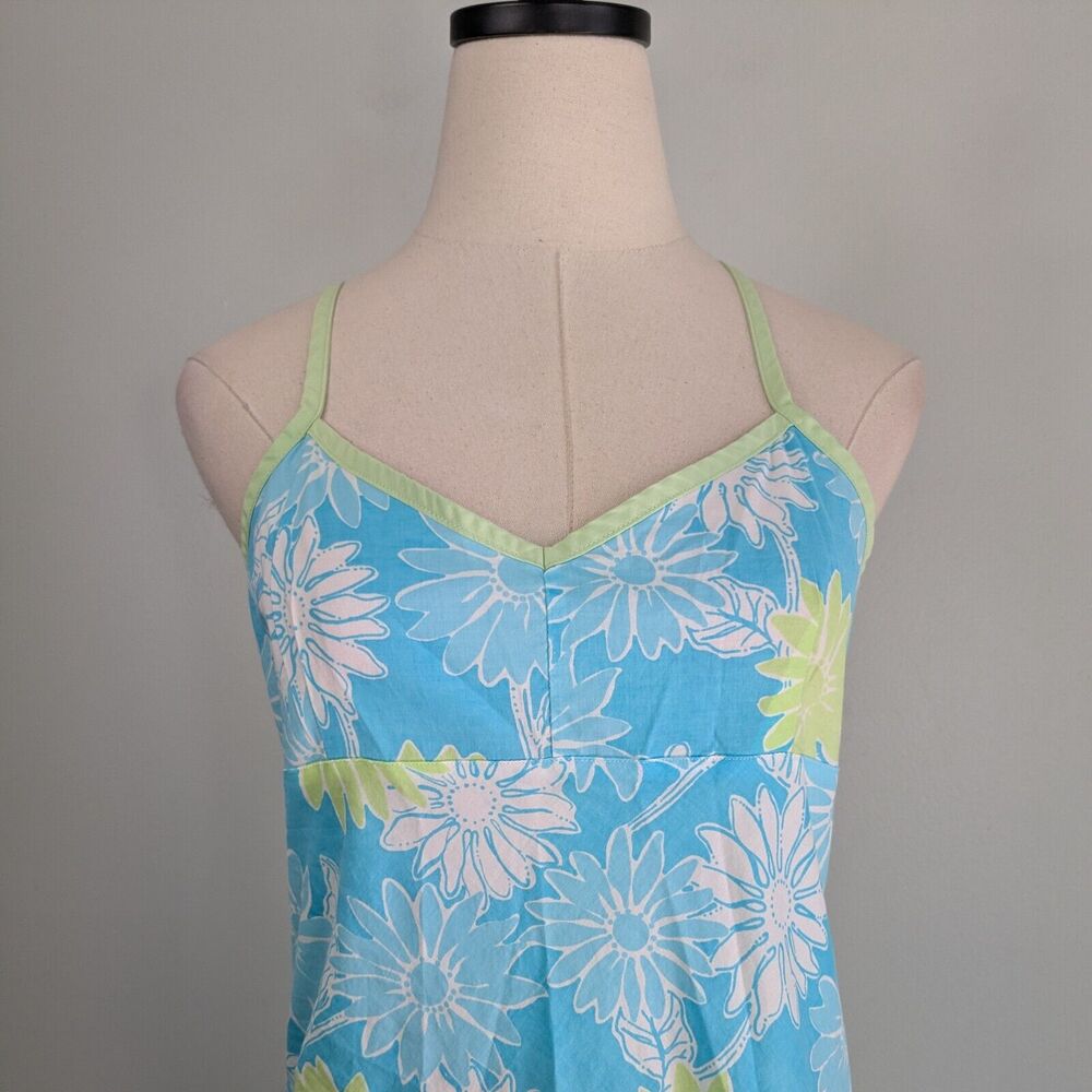 Vintage Lilly Pultizer Mini Dress Floral Y2K 90s Empire Slip Blue Green Beach - Picture 3 of 13